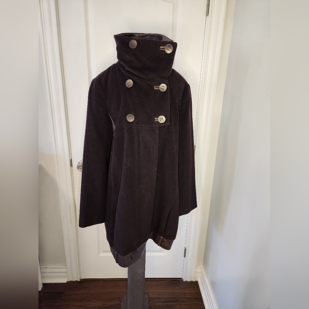Rudsak Wool Blend and Leather Trim Winter Coat Size M